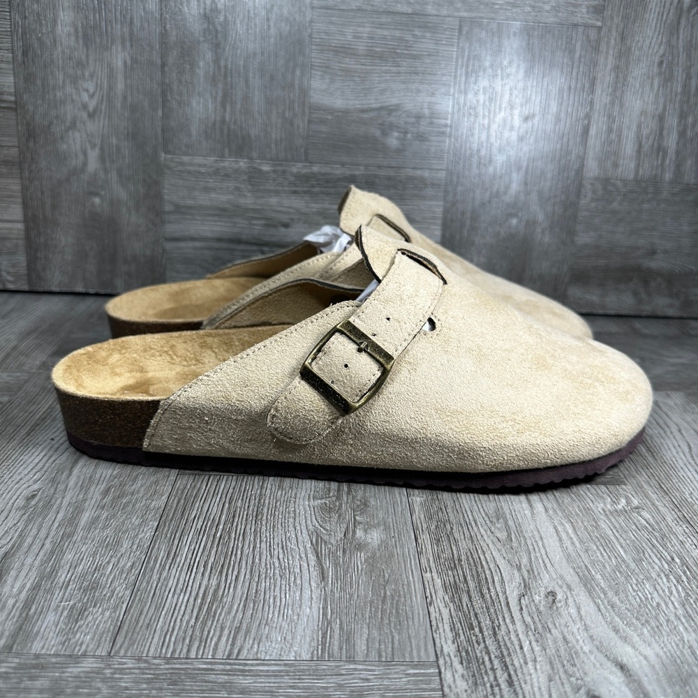 Nautica Clog Runout Mens 10 Beige Faux Suede Buckle Slip On Mules NEW RUNOUT